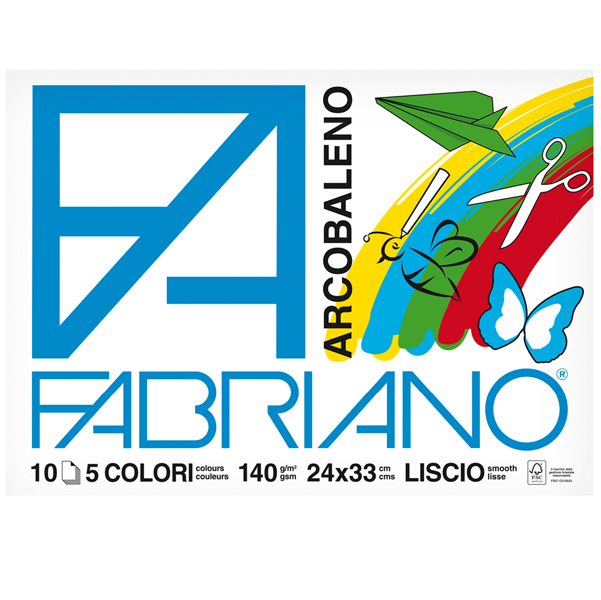 Album Arcobaleno - 24x33cm - 10 fogli - 140gr - 5 colori - Fabriano (Confezione 10 pz)