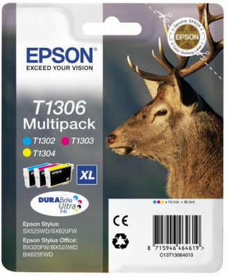 EPSON - T1306 - RENNA - PACK 3 INK - CIANO/MAGENTA/GIALLO PER EPSON STYLUS - 1CONF. - C13T13064020