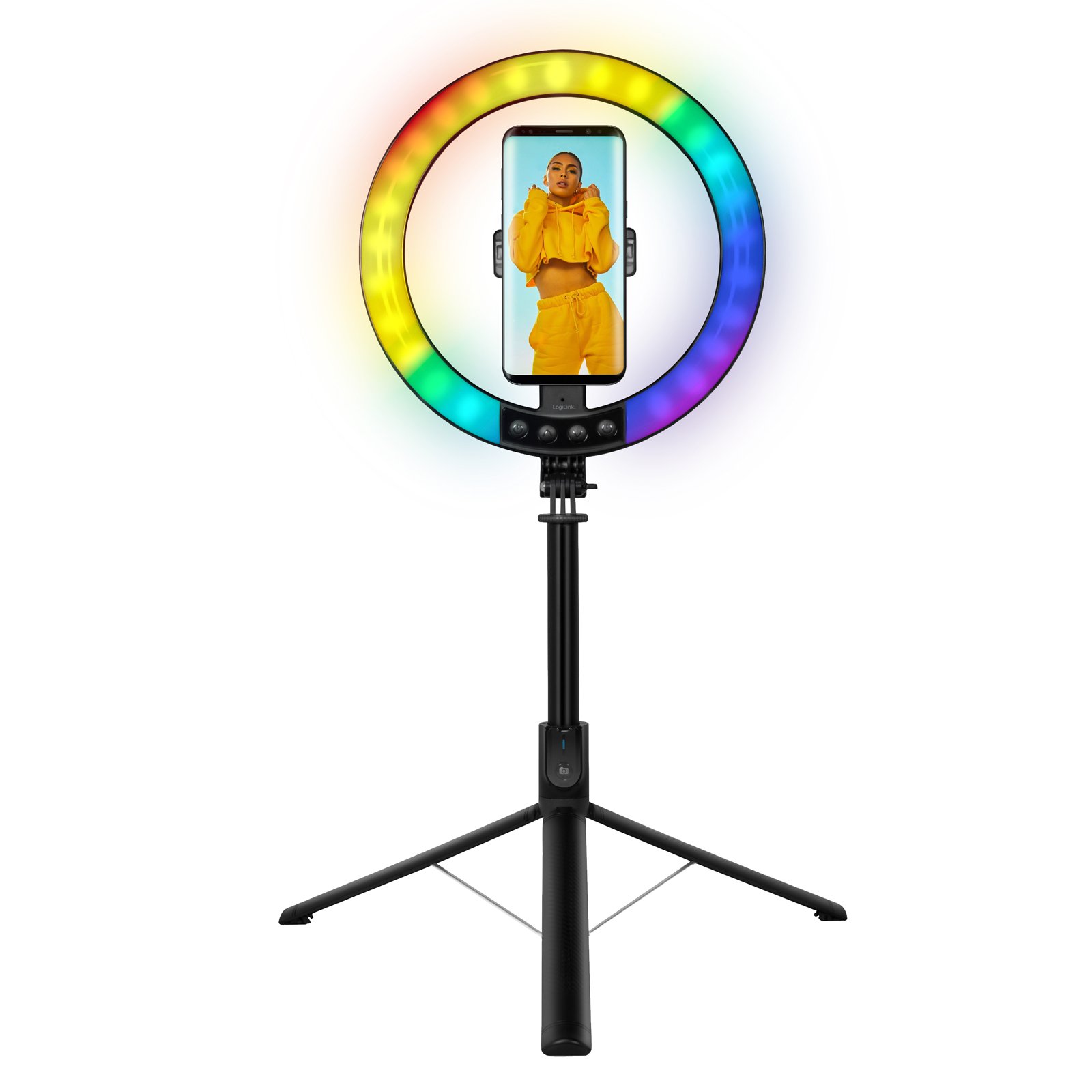 luce led 26rgb anello ø25cm con treppiede estensibile selfie stick