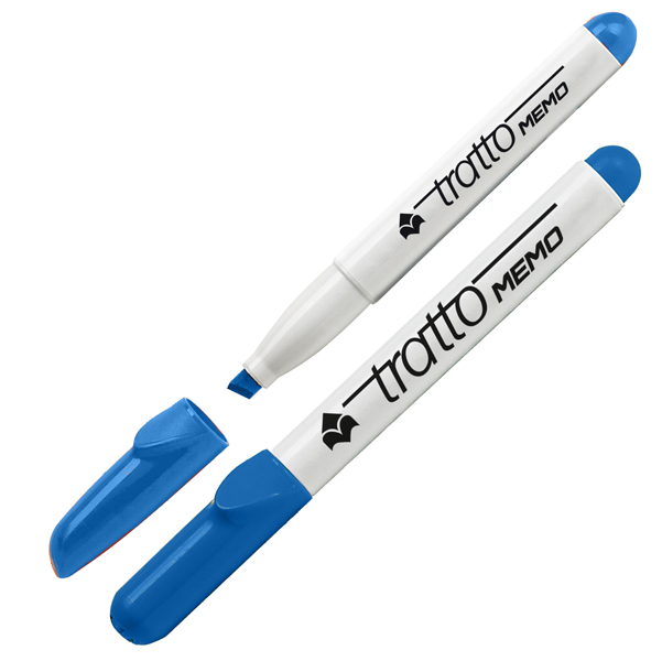 Pennarello a secco Tratto Memo per lavagne cancellabili - blu - punta a scalpello - tratto 6,5mm - Tratto (Confezione 12 pz)